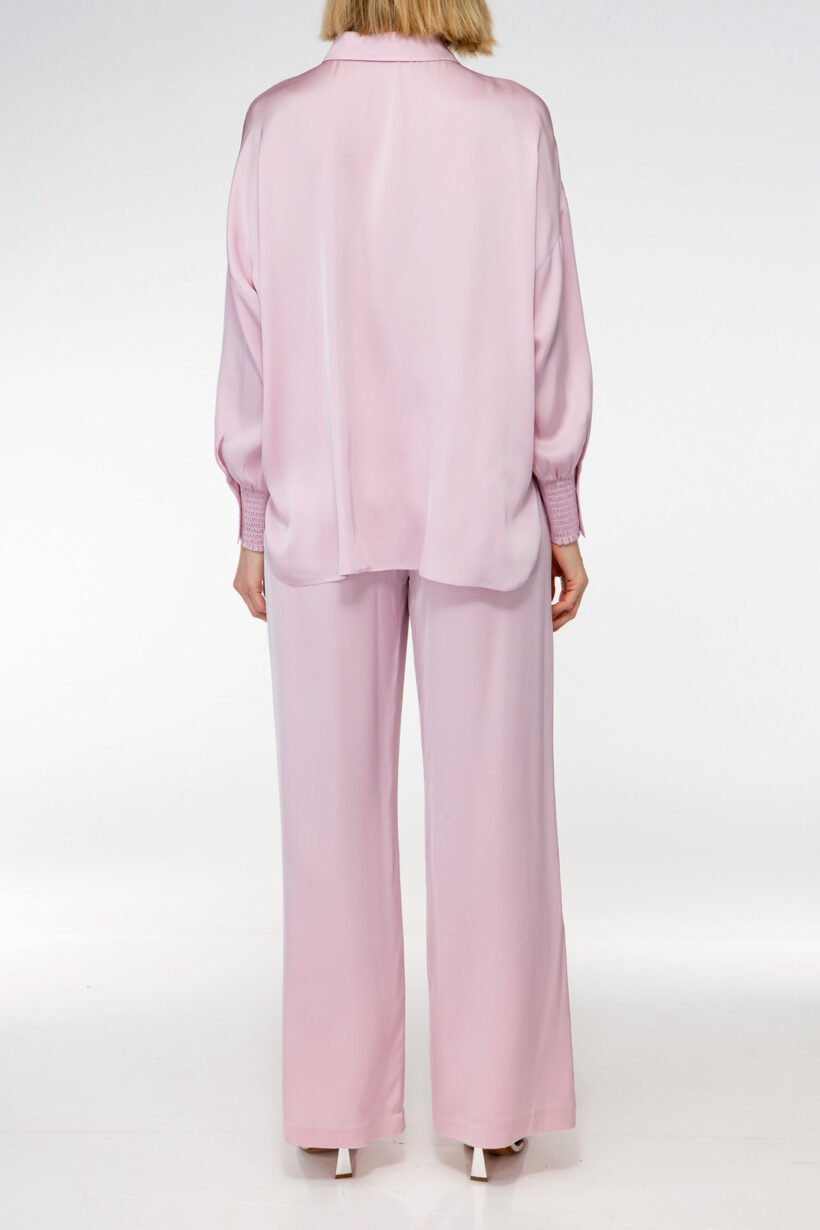 パンツ IBRIGU SS24 SILK TROUSER (11IB.808SILK BEIGE) Pure Silk Wide Leg Women's Pants with Elastic Waist Design