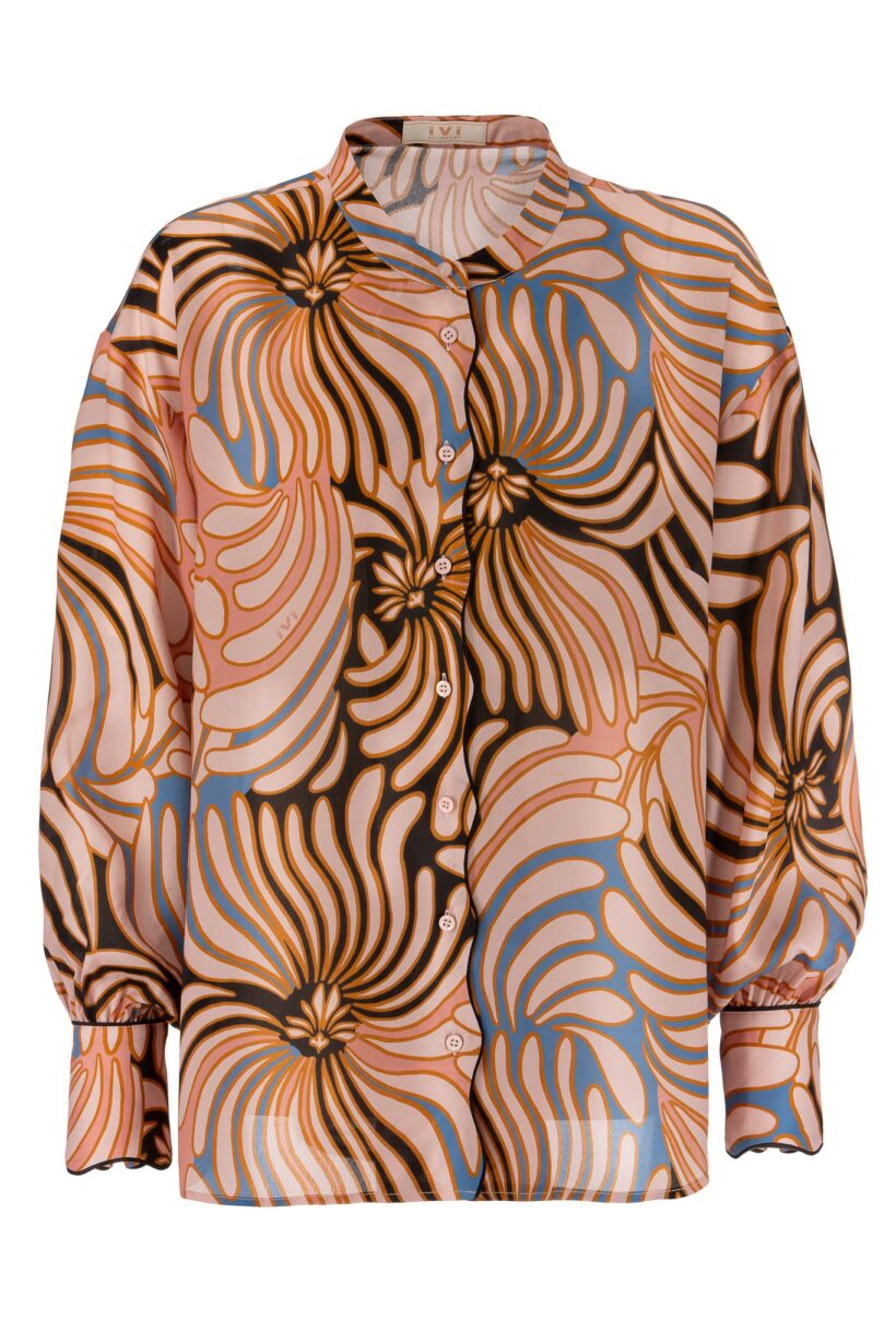 IVI collection SWIRL hochwertige Seidenbluse in den Farben rose und schwarz aus der Resort25 Kollektion.

IVI collection SWIRL high-quality silk blouse in the colors rose and black from the Resort25 collection.