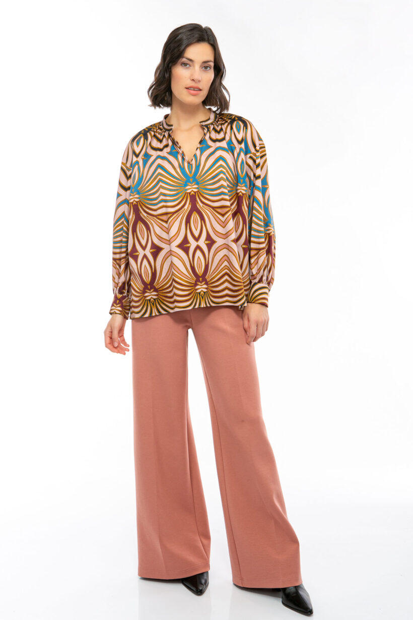 25101003_2 IVI collection SWIRL hochwertige Baumwollbluse in den Farben rose und schwarz aus der Resort25 Kollektion. IVI collection SWIRL high-quality cotton blouse in the colors rose and black from the Resort25 collection.