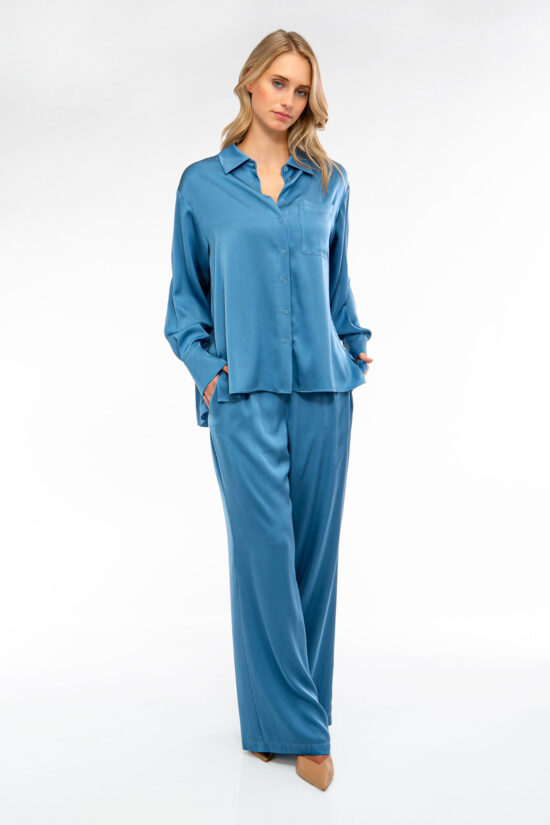 SOLID SILK Silk Pants with wide leg smokey blue – IVI GmbH