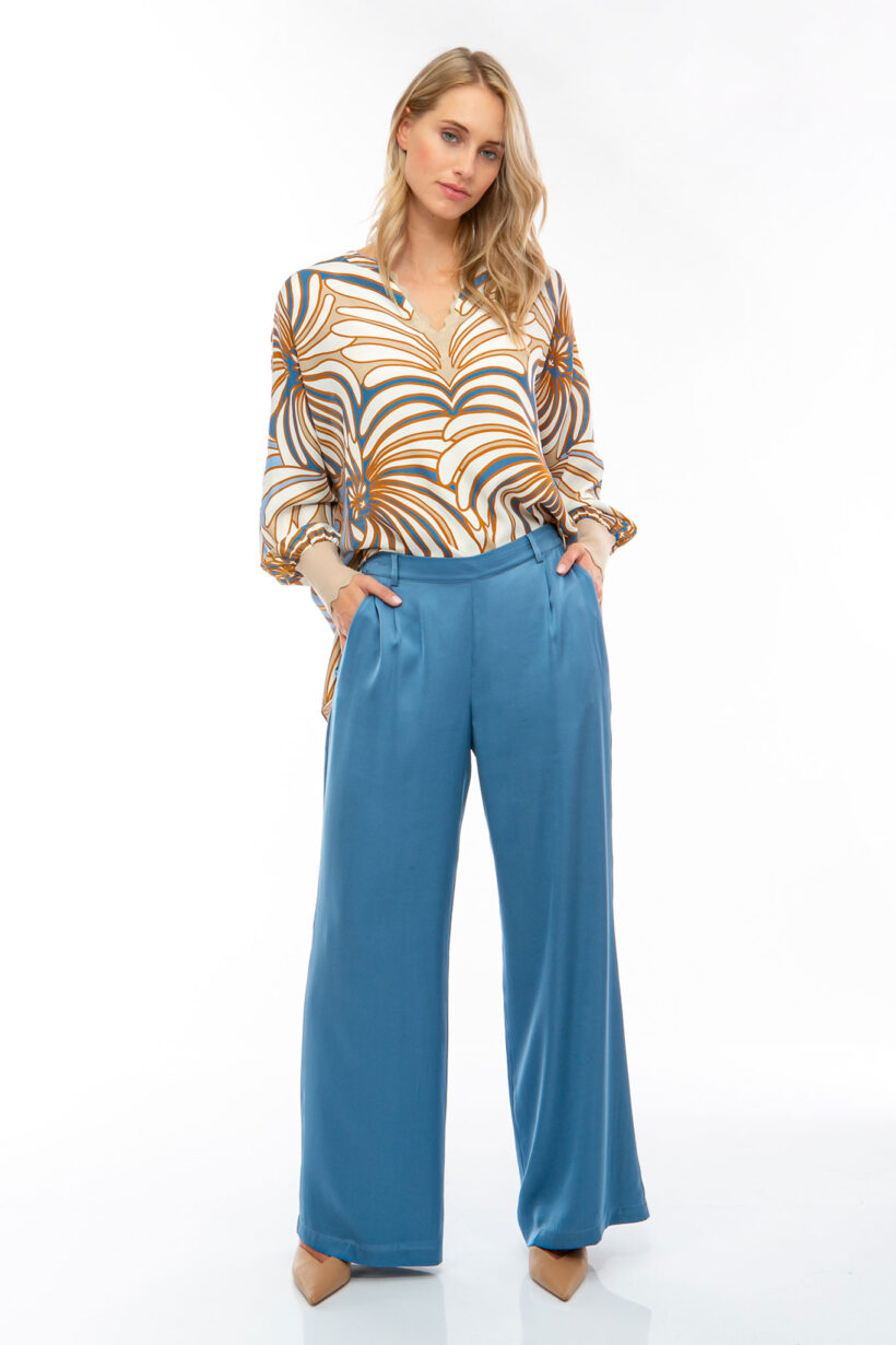 SOLID SILK Silk Pants with wide leg smokey blue – IVI GmbH