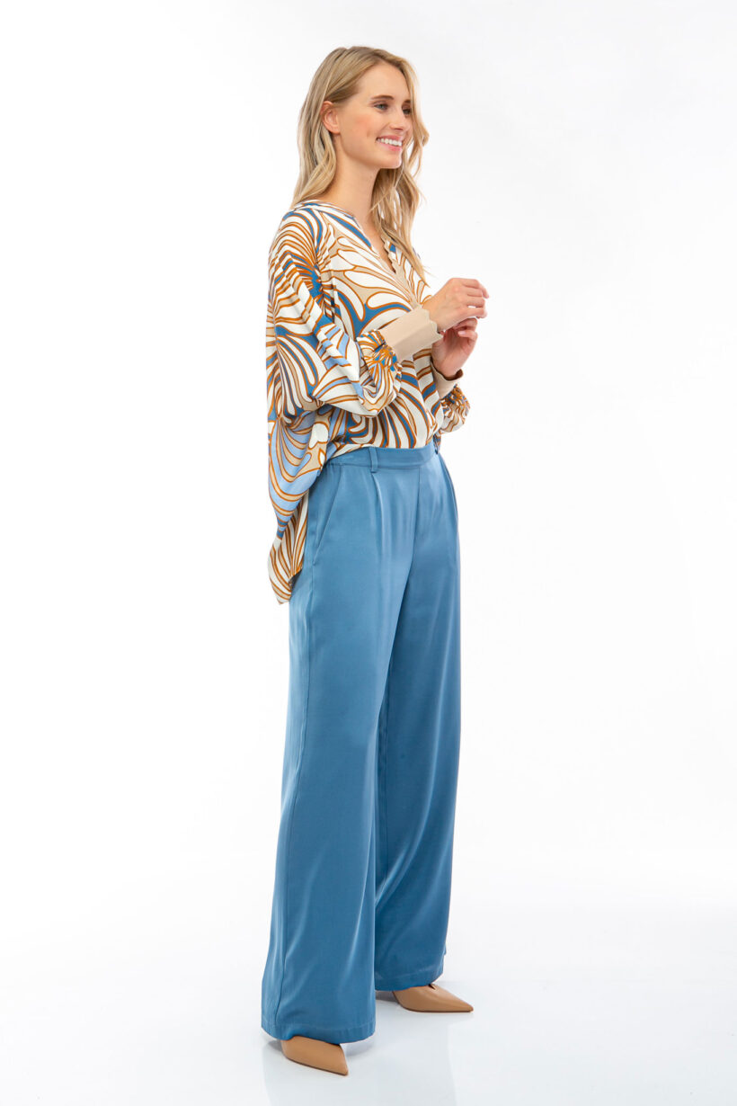 SOLID SILK Silk Pants with wide leg smokey blue – IVI GmbH