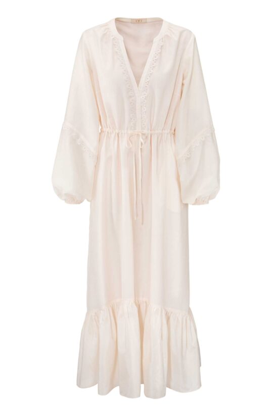 Produktbild: COTTON SILK langes Sommerkleid aus edlem Baumwoll-Seiden-Voile mit leichtem Glanz in ivory.