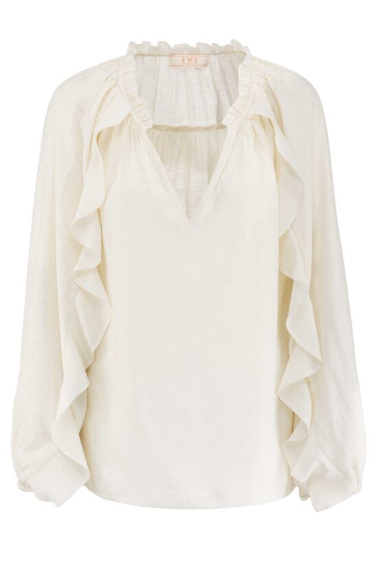 Produktbild: FRILL Bluse mit Rüschen in weiß.