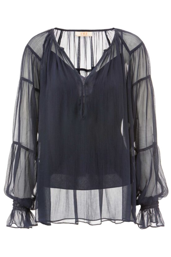 Produktbild: FANCY CRINKLE transparente Bluse mit Top in dunkelblau.