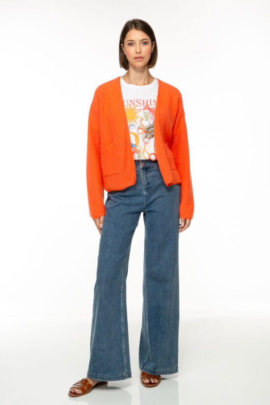 Produktbild: SOLID KNIT Kaschmir Cardigans in koralle. Bild von vorne.