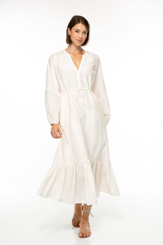 Produktbild: COTTON SILK Midikleid in ivory. Bild von vorne.