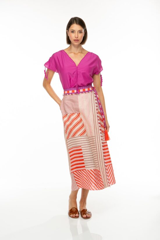 Produktbild: COTTON SILK Top mit Tunnelzug in light berry. Bild von vorne.