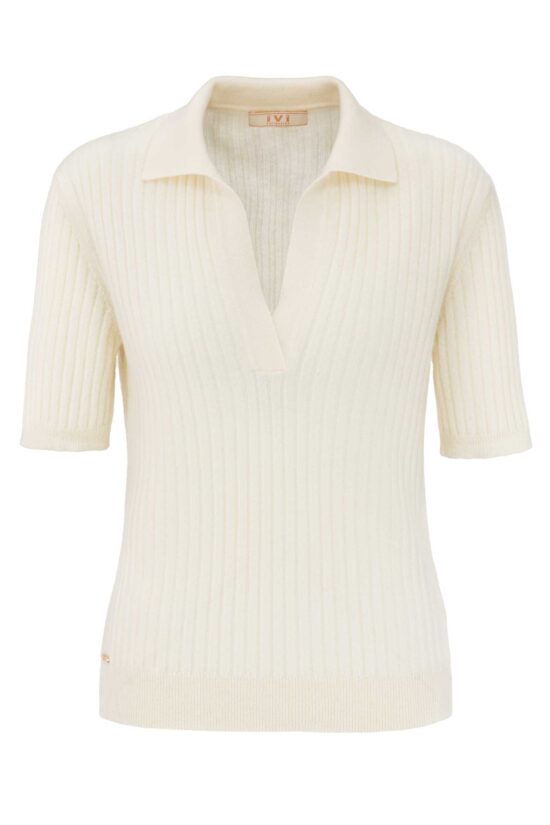 Produktbild: SOLID KNIT Kaschmir Poloshirt in off white.