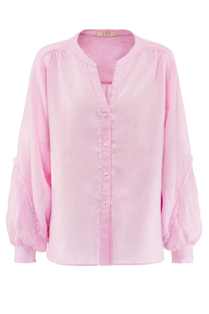 I Vi Roses Fansly SOLID LINEN Bluse mit Fransen, rosa - IVI GmbH