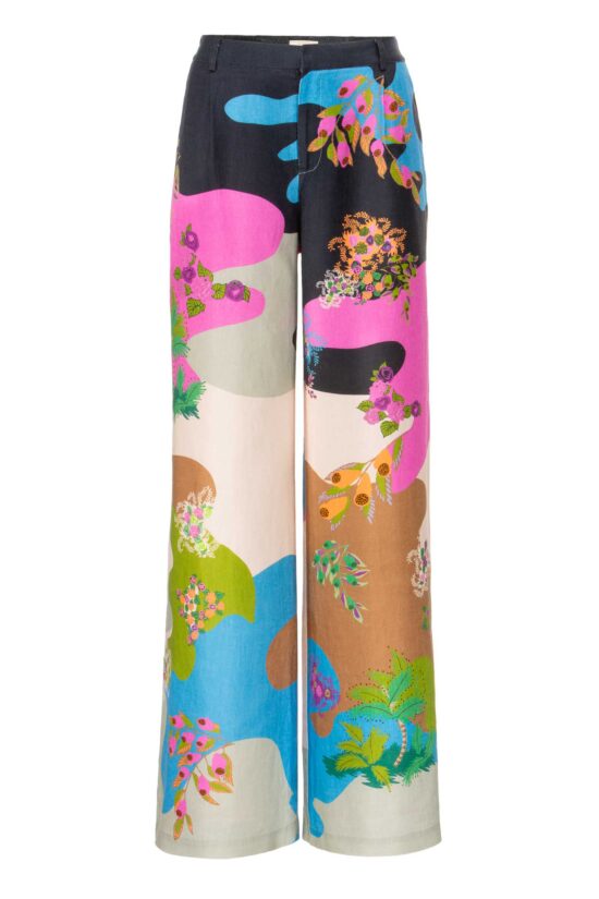 Produktbild: CAMOU Leinenhose mit farbenfrohem Print.
