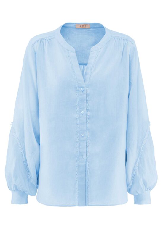 SOLID LINEN Bluse mit Fransen, himmelblau