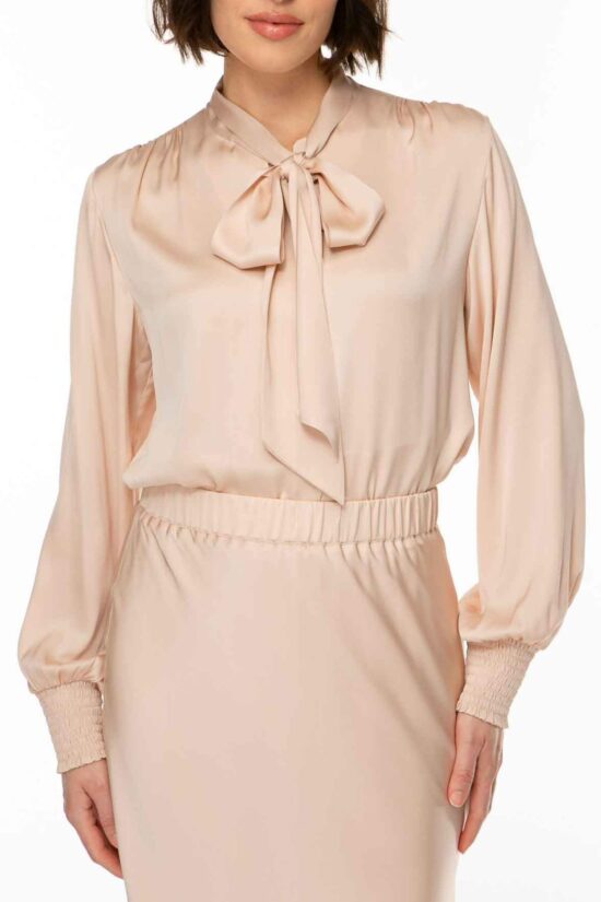 SOLID SILK Bluse mit Schluppe, light sand