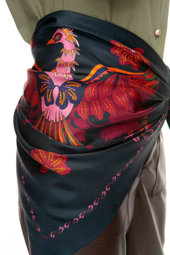 TEMPLE FLOWER Silk Scarf, midnight