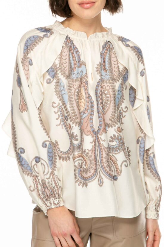 CRYSTAL PAISLEY Bluse mit Rüsche, pastel