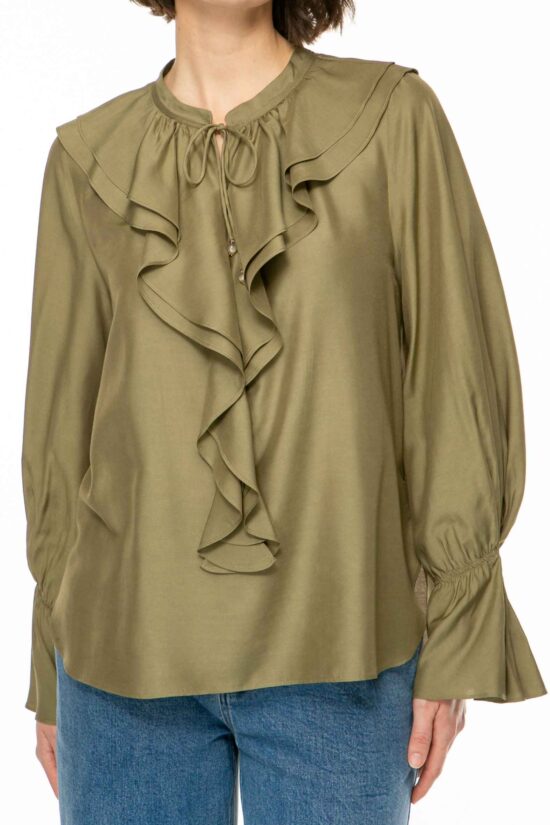 ROMANTIC Bluse mit Rüsche, olive