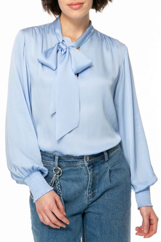 SOLID SILK Bluse mit Schluppe, bleue