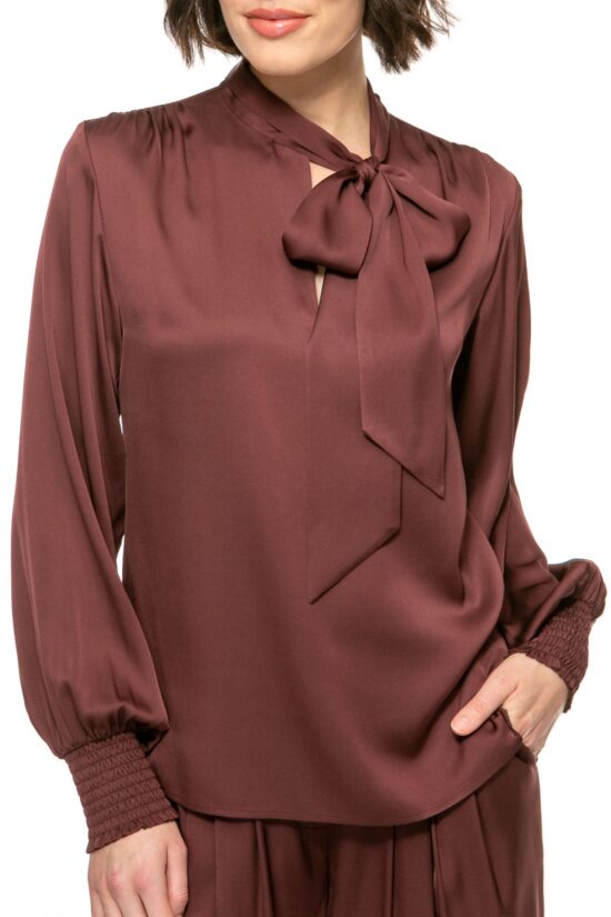 SOLID SILK Bluse mit Schluppe, burgundy