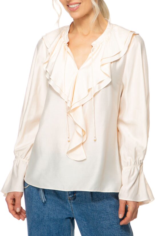 ROMANTIC Bluse mit Rüsche, light sand