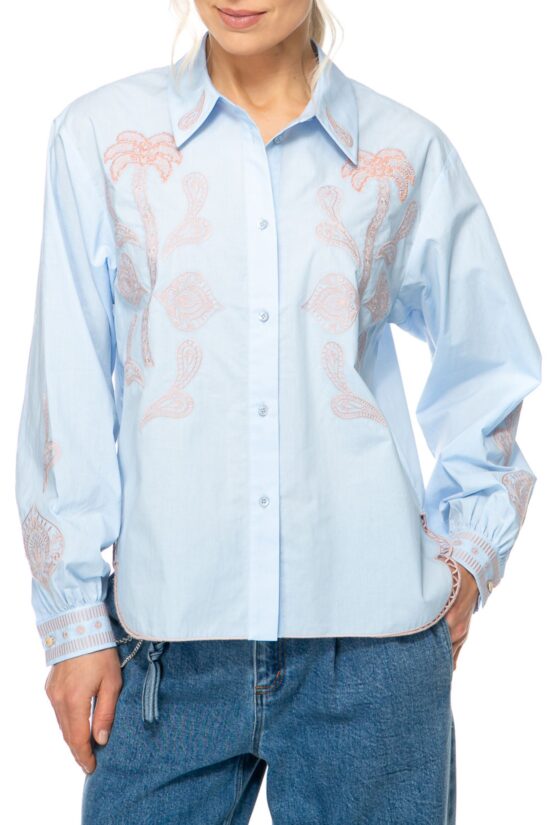 PASTEL PALM Bestickte Baumwollbluse