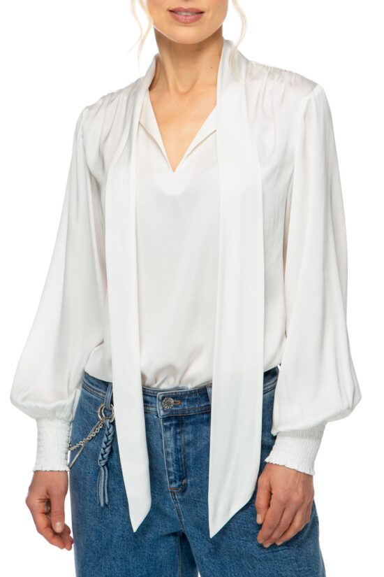 SOLID SILK Bluse mit Schluppe, weiß
