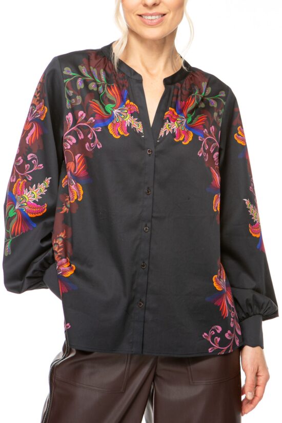 TEMPLE FLOWER Baumwollbluse, midnight