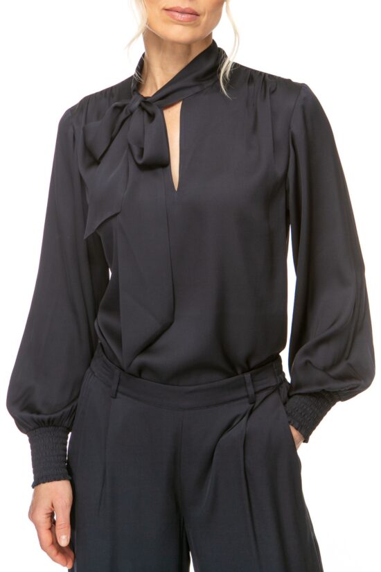 SOLID SILK Bluse mit Schluppe, midnight