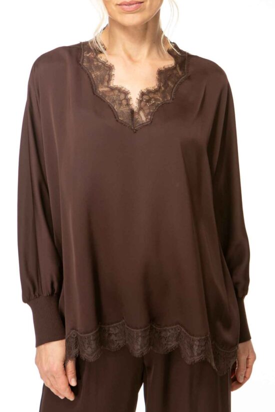 SOLID LACE Tunika, chocolate