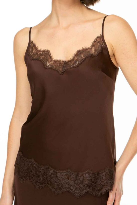 SOLID LACE Top mit Spitze, chocolate