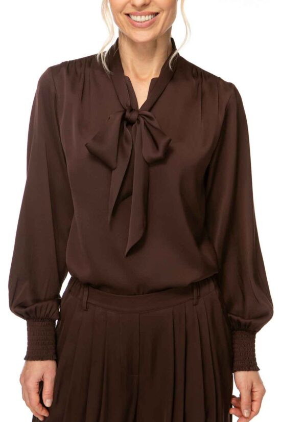 SOLID SILK Bluse mit Schluppe, chocolate