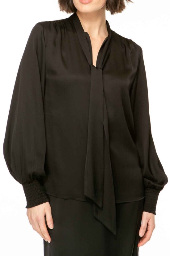 SOLID SILK Bluse mit Schluppe, schwarz