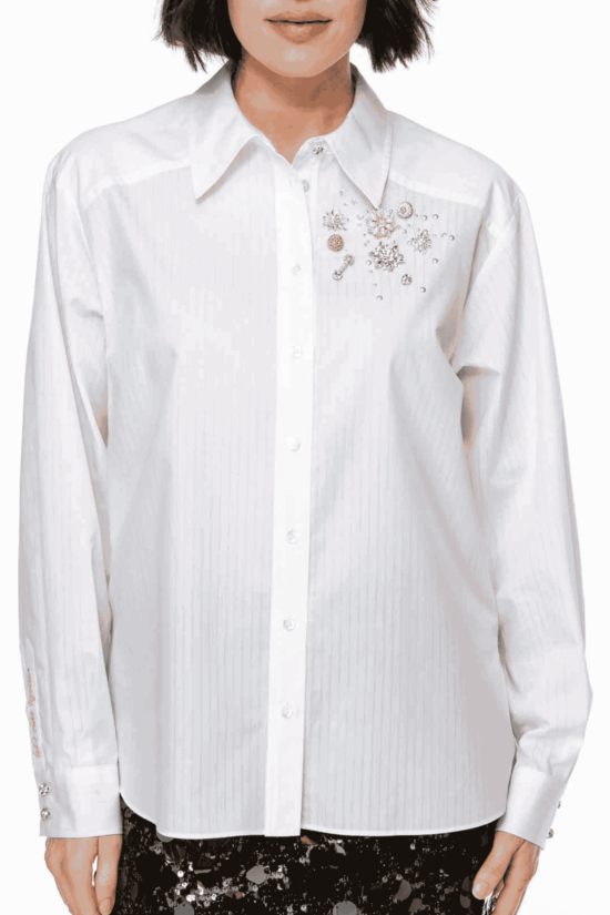 EMBELLISHED Hemdbluse, weiß